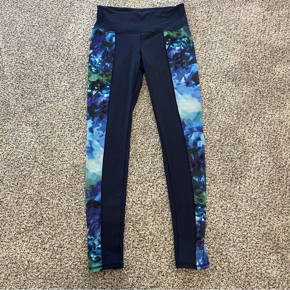 ATHLETA NAVY WATER COLOR LEGGINGS